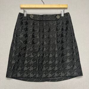 Ann Taylor Loft Womens Houndstooth Black Mini Skirt Size 12 Holiday Date NYE